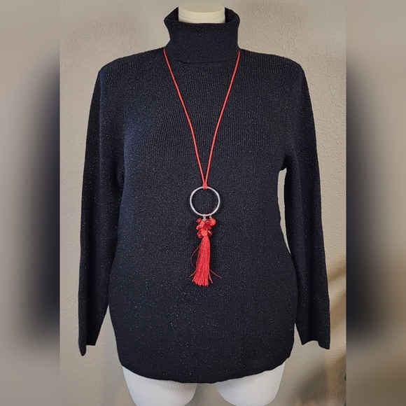 CATO Black and Silver Metallic Stretch Turtleneck Sweater - Plus Size 18/20W - Picture 1 of 9